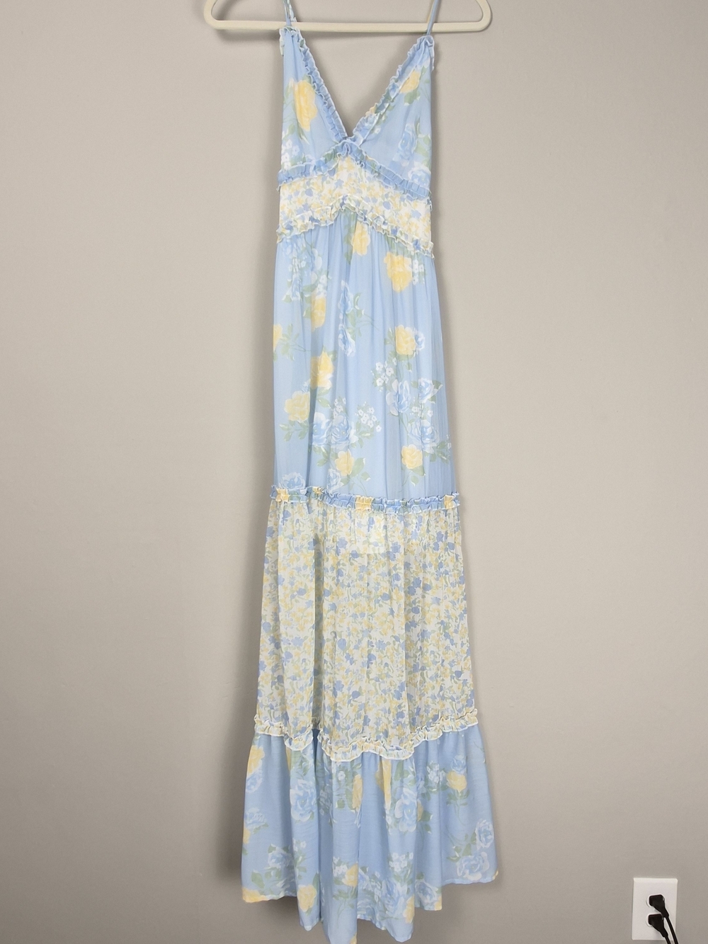 Altar'd State Floral Tiered Ruffle Maxi Dress Light Blue Cottagecore Coquette M - Picture 3 of 16